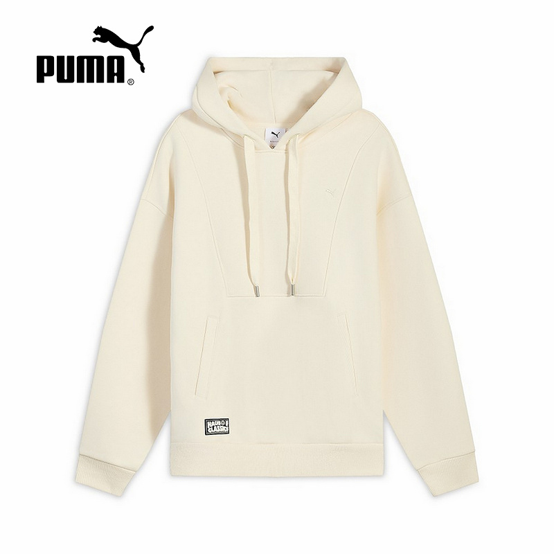 PUMA彪马廓形加绒保暖落肩纯色套头衫男女针织连帽卫衣 633513-87