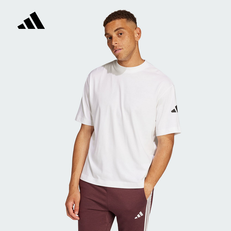 adidas阿迪达斯基础款半袖白色2025夏男休闲圆领短袖T恤 JC9296
