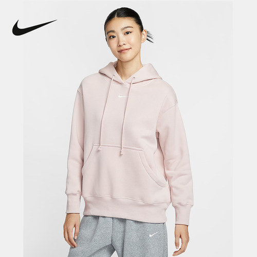 Nike耐克加绒卫衣女冬新款小标刺绣圆领针织运动套头衫DQ5861-667