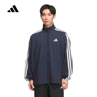 adidas阿迪达斯三条纹速干牛仔布立领外套2026春男梭织夹克KR2547