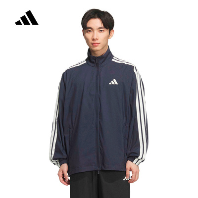 adidas阿迪达斯三条纹速干牛仔布立领外套2026春男梭织夹克KR2547