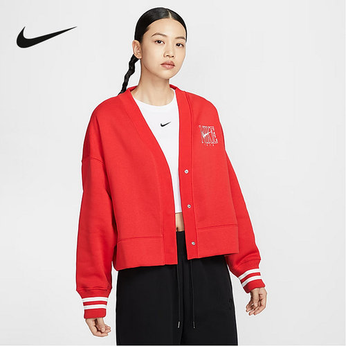 Nike 耐克2025春季女Oversize风加绒图案开衫针织夹克 HJ0947-657