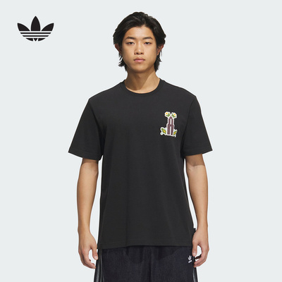 adidas阿迪达斯三叶草卡通像素花朵大LOGO短袖T恤KD1843 KE5794