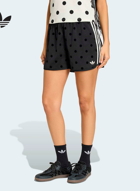 adidas阿迪达斯三叶草复古波点三分裤2026夏女梭织短跑短裤KV1172