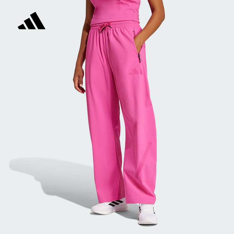 adidas阿迪达斯亮粉直筒运动裤2025春女舞蹈高腰梭织长裤JP4198