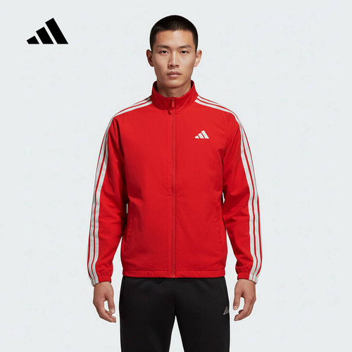 adidas阿迪达斯红色马年本命年外套2026春三条纹梭织夹克 JF3682
