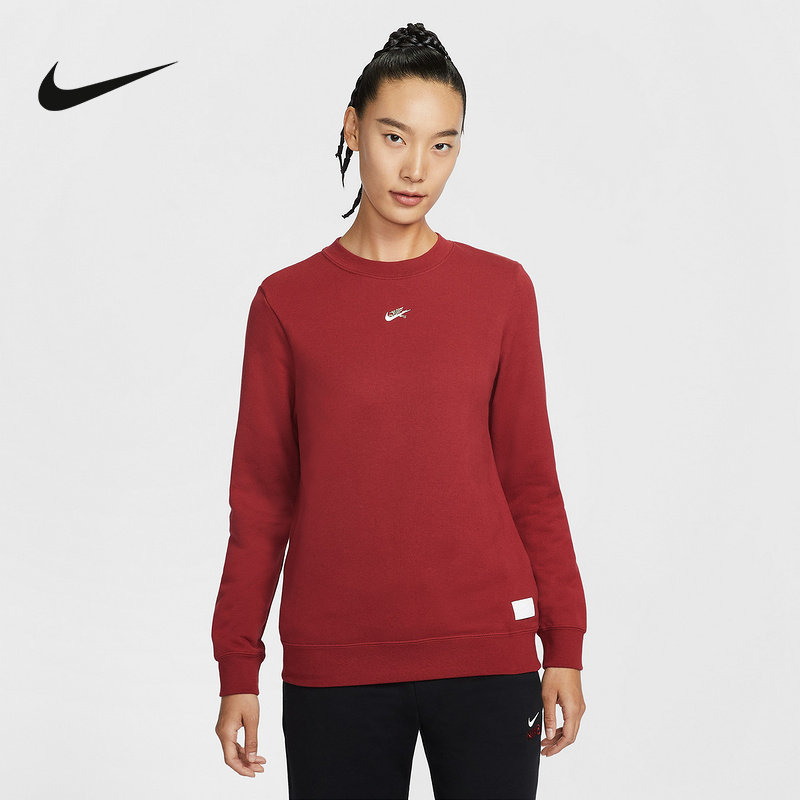 NIKE耐克女卫衣马年限定新年款刺绣圆领上衣红色套头衫IQ3827-613