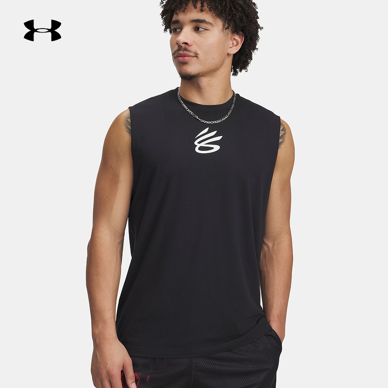 安德玛UA春夏男子库里Curry篮球训练休闲运动无袖T恤1390352-001