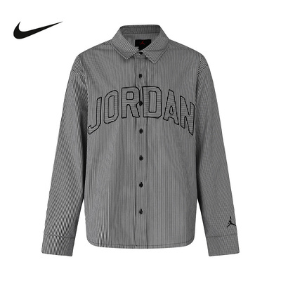 NIKE耐克男子长袖翻领衬衫秋季Jordan宽松休闲条纹外套IB0318-451