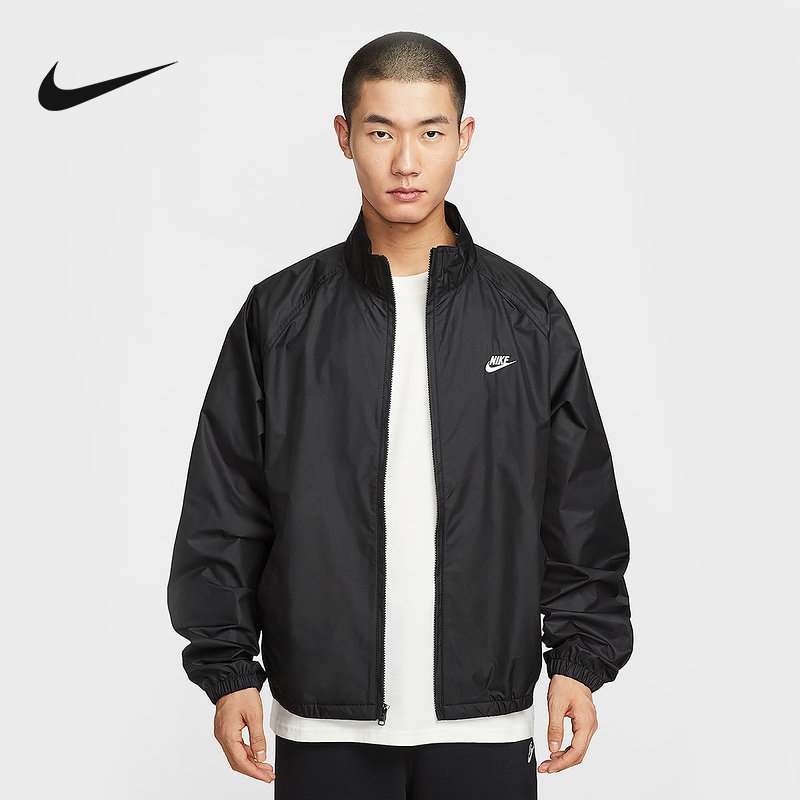 NIKE耐克外套男25秋新款宽松运动网眼刺绣黑色立领夹克HV1140-010