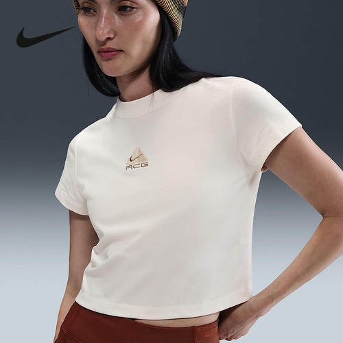 Nike耐克ACG短袖女夏新款刺绣高腰短款修身米白运动T恤HM6085-110