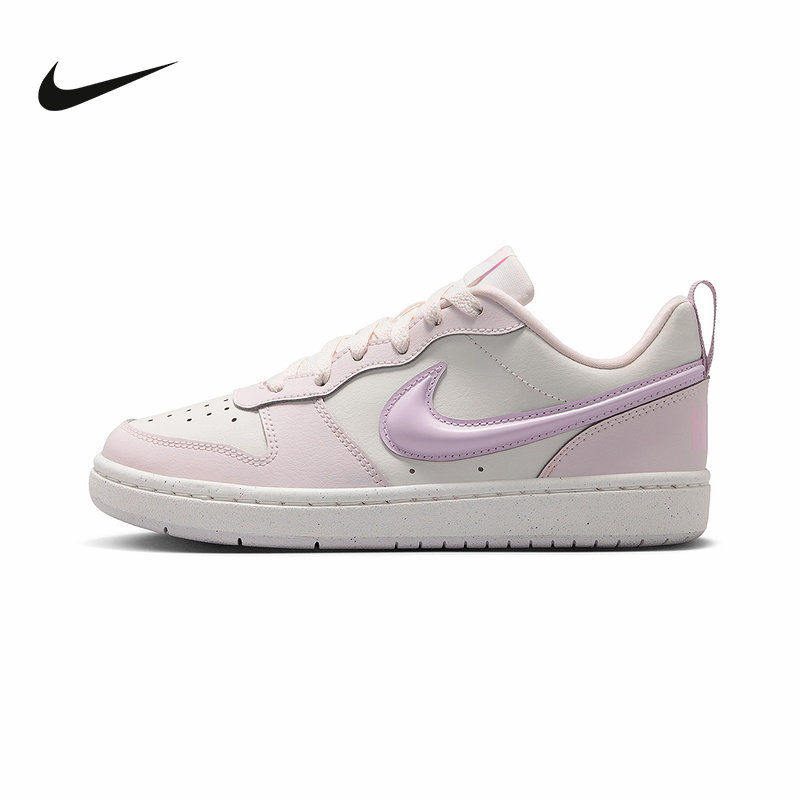 耐克女鞋26春新款大童鞋COURT立体白紫粉大勾休闲板鞋IQ9796-151,运动鞋new,运动休闲鞋,淘宝优惠券,粉丝福利购,淘宝优惠卷