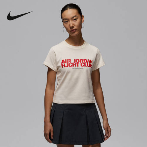 NIKE耐克短袖女夏季新款字母印花休闲透气米色运动T恤IF3573-110