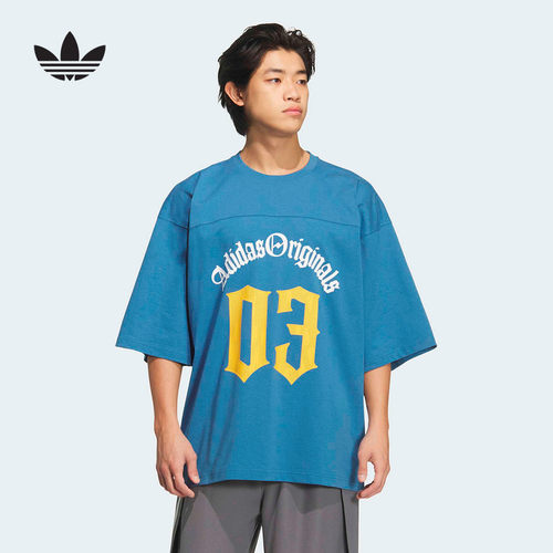 adidas阿迪达斯三叶草oversized中长半袖夏男足球风短袖T恤KT3040