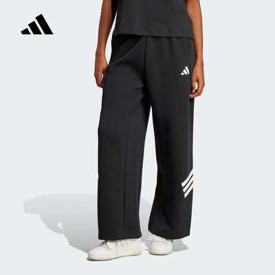 adidas阿迪达斯2025春季女子阔腿宽松舒适休闲运动针织长裤JE0150