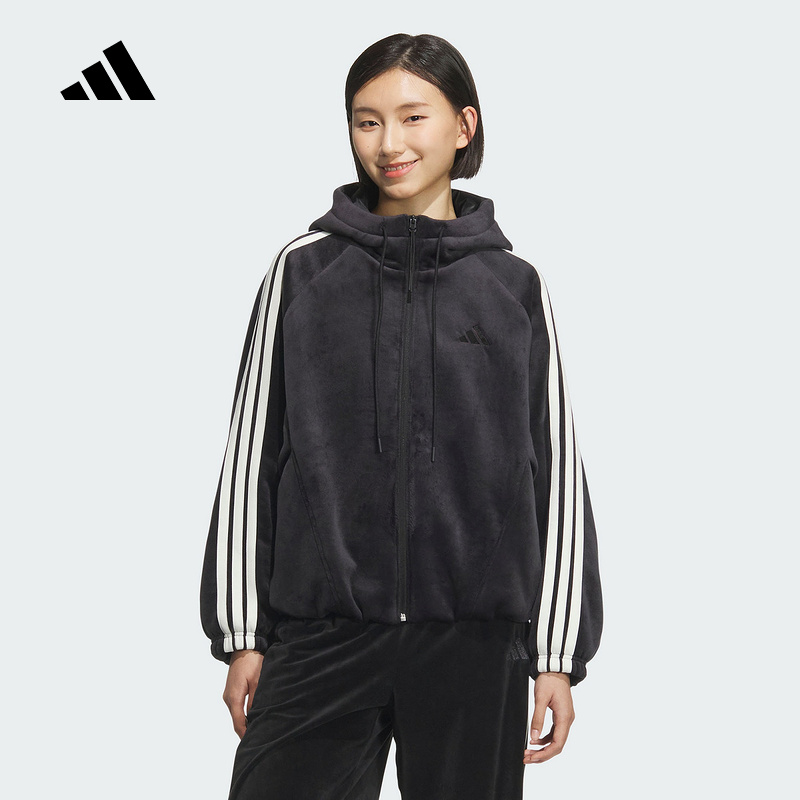 adidas阿迪达斯三条纹舞动系列花苞型外套2025冬女针织夹克KB7606
