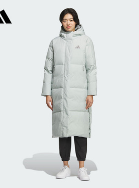 adidas阿迪达斯连帽长款羽绒服2025冬女户外保暖加厚外套KC5949