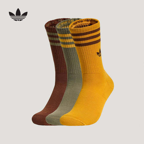 adidas阿迪达斯三叶草三条纹中筒袜2026春男女三双装袜子 KW1161