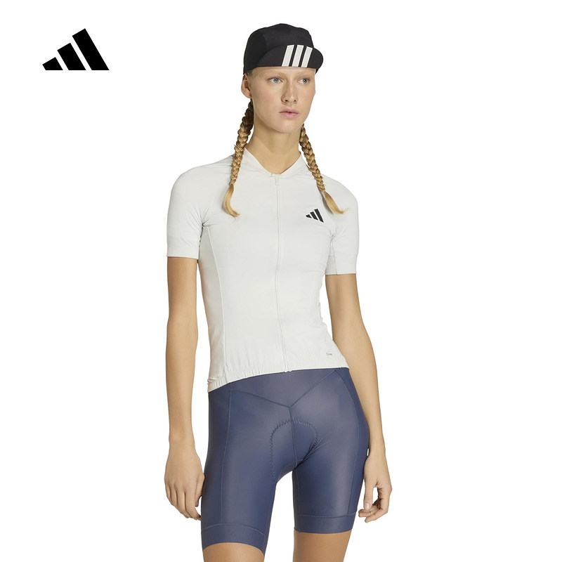 adidas阿迪达斯纯色拉链女紧身短袖公路自行车骑行比赛服 JZ6724