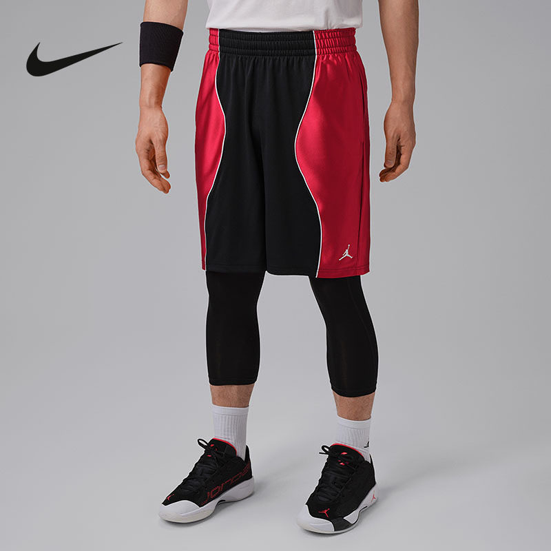 NIKE耐克男短裤夏季黑红色Jordan篮球裤宽松透气运动裤IF3542-013