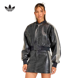 adidas阿迪达斯三叶草三条纹短款外套2026春女质感PU皮夹克KE5035