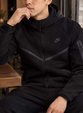 NIKE耐克连帽外套男装春秋新款运动服黑色跑步针织夹克HV0950-010
