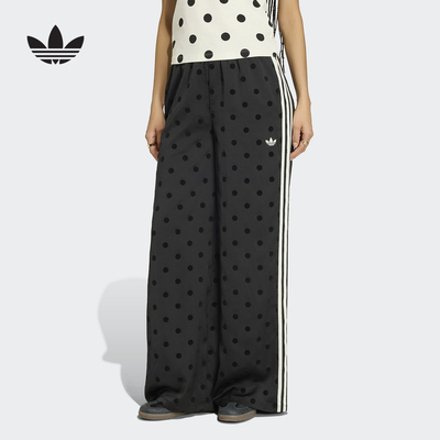 adidas阿迪达斯三叶草缎面波点宽松阔腿裤夏女运动梭织长裤KV1169