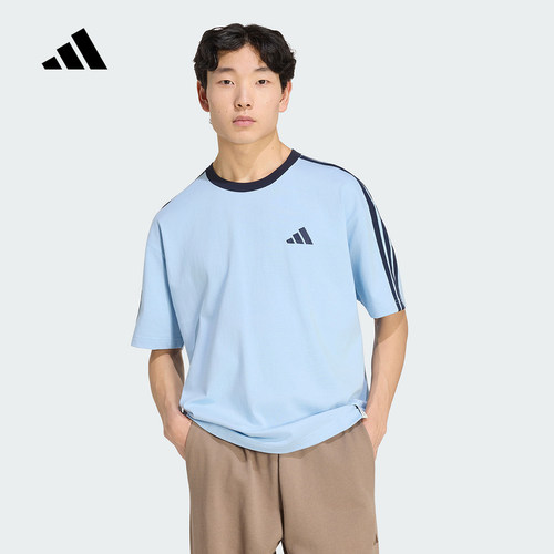 adidas阿迪达斯三条纹半袖秋男Essentials Plus宽松短袖T恤KU6448