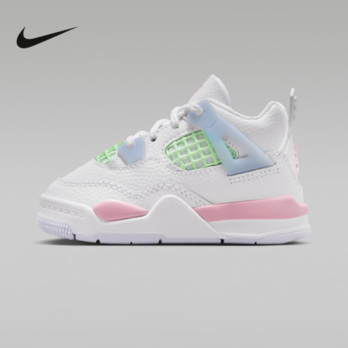 NIKE耐克童鞋Jordan Air Jordan 4白蓝绿婴幼童学步鞋IB7070-100