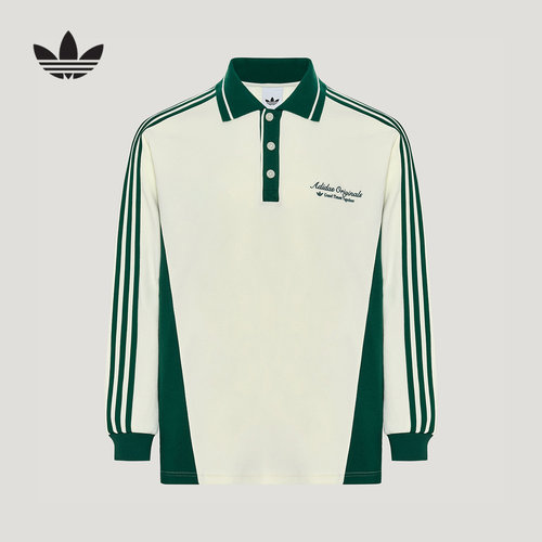 adidas阿迪达斯三叶草撞色条纹上衣珠地布针织长袖POLO衫 KW5688