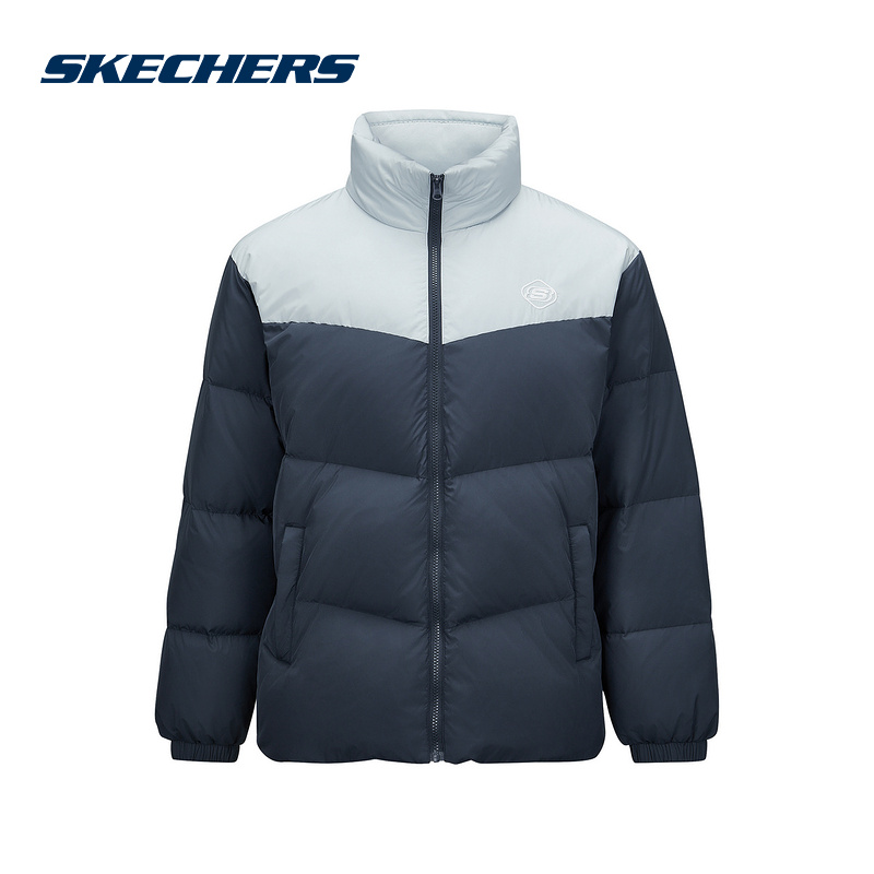 斯凯奇冬季男女同款撞色立领短款保暖羽绒服 L324U104/00W5