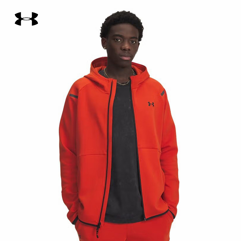 安德玛UA秋冬男子抓绒训练运动休闲黑色外套拉链夹克 1379806-842