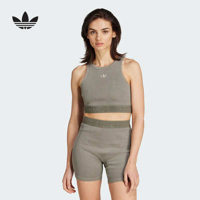 adidas阿迪达斯三叶草短款露脐修身背心25秋女高腰无袖T恤JW3586