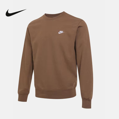 nike耐克男子针织毛圈经典刺绣小标棕色套头衫圆领卫衣FN3889-235