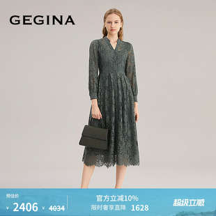 GEGINA吉吉娜新品 重工镂空蕾丝连衣裙V领高级感气质裙子商场同款