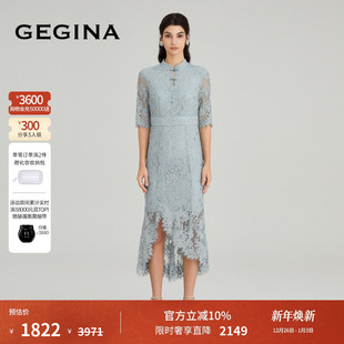 旗袍修身 镂空绣花新中式 GEGINA吉吉娜夏新品 鱼尾裙连衣裙 蕾丝