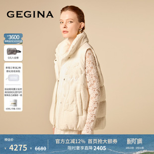 GEGINA吉吉娜加厚拉链高领保暖刺绣绣花龟背外套羽绒马甲 90鹅绒