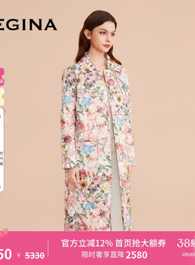 【云感鹅绒】GEGINA吉吉娜气质保暖加厚H型中长款印花羽绒服外套