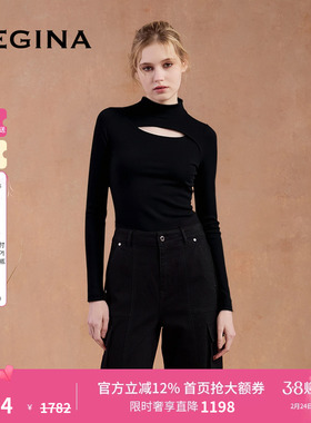 GEGINA吉吉娜秋冬季新品黑色百搭T恤修身保暖时髦内搭上衣商场款