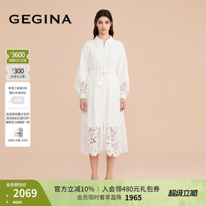 【蕾丝】GEGINA新款重工蕾丝连衣裙女中长款绣花女裙子