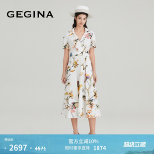 GEGINA吉吉娜女装 纯棉印花连衣裙高级感度假风裙子 春夏商场同款