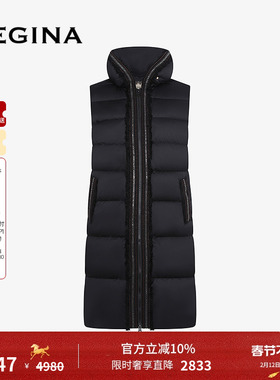 GEGINA吉吉娜秋冬季新品鹅绒中长黑色马甲羽绒服时髦立领高级外套