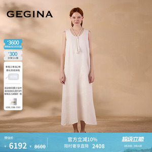 [亚麻]GEGINA吉吉娜春夏季新品无袖纯色连衣裙长款仙气优雅裙