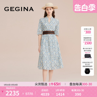 全棉女裙商场同款 GEGINA吉吉娜印花纯棉连衣裙女中长款 100%棉