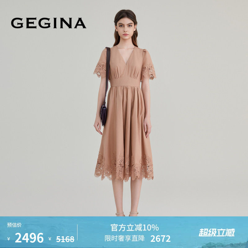 【蕾丝】GEGINA吉吉娜春夏新品高档绣花纯棉连衣裙中长款全棉女裙