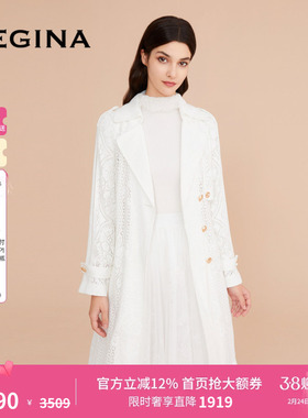 GEGINA吉吉娜女装纯棉蕾丝风衣外套中长款百搭气质外套女商场同款