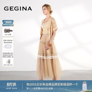 GEGINA吉吉娜2026早春季 高腰蕾丝拼接半身裙子优雅波西米亚风 新品