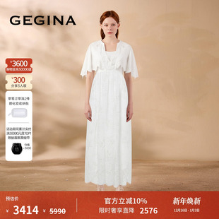 长款 GEGINA吉吉娜早春季 蕾丝连衣裙女收腰花瓣袖 法式 裙子气质 新品