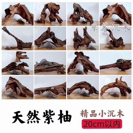 小米鱼缸沉木20CM天然小沉木鱼缸造景躲避乌龟晒台纯紫柚木免煮泡