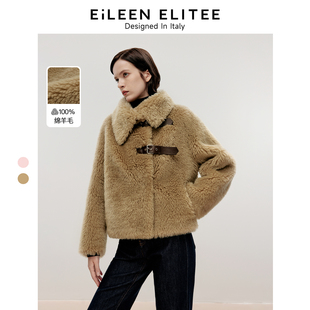 ELITEE纯羊毛颗粒感气质外套女2024冬 朗姿欧洲EiLEEN 朗姿奥莱
